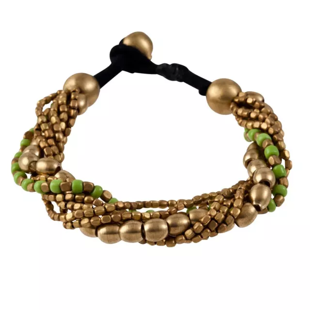 Gold Brass Green Small Mixed Oval Bead Strand Bracelet
