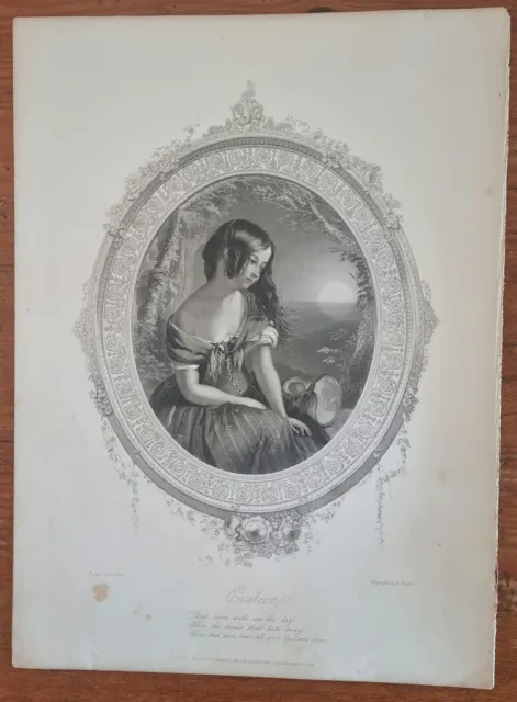 Beautiful lady: Eveleen. Tallis steel engraved print, 1840s.
