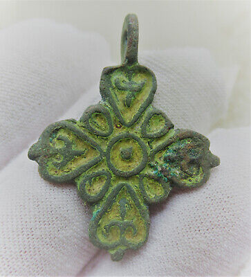 A22 Detector Finds Ancient Byzantine Bronze Enamelled Crusaders Cross. Coa