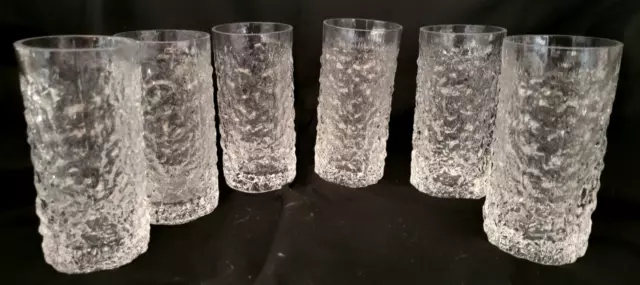 6 MCM Whitefriars By Geoffrey Baxter Bark Crystal Highball Tumbler Glasses 5" H