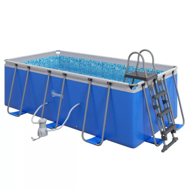 Outsunny Rectangle Above Ground Swimming Pool with Pump and Ladder, Blue