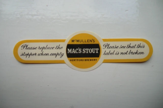 NEUWERTIG McMULLEN'S HERTFORD MAC'S STOUNT HALSBAND BRAUEREI BIERFLASCHE ETIKETT