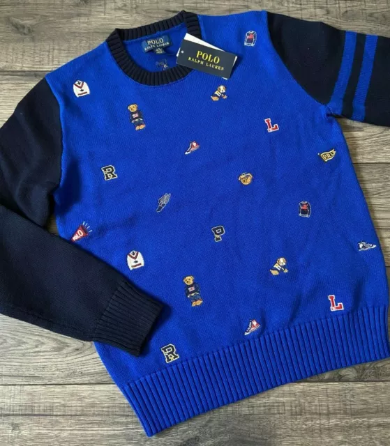 Polo Ralph Lauren Bear Motif Embroidered Icons Boys Jumper 13-14 Years Bnwt