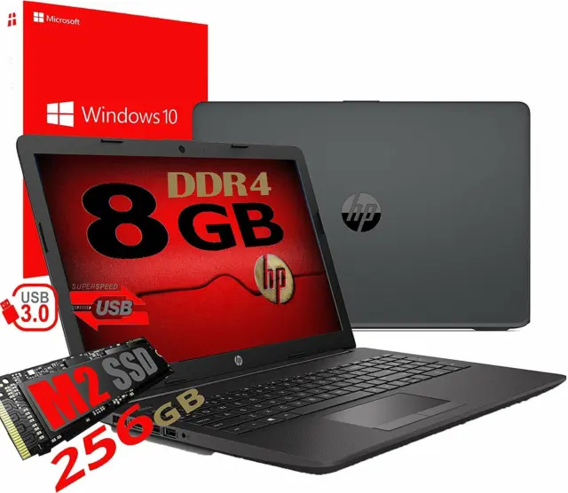 Notebook Pc Portatile HP 255 G7 15.6" Amd 3020e 2,6GHz 8Gb SSD M2 256GB Win10