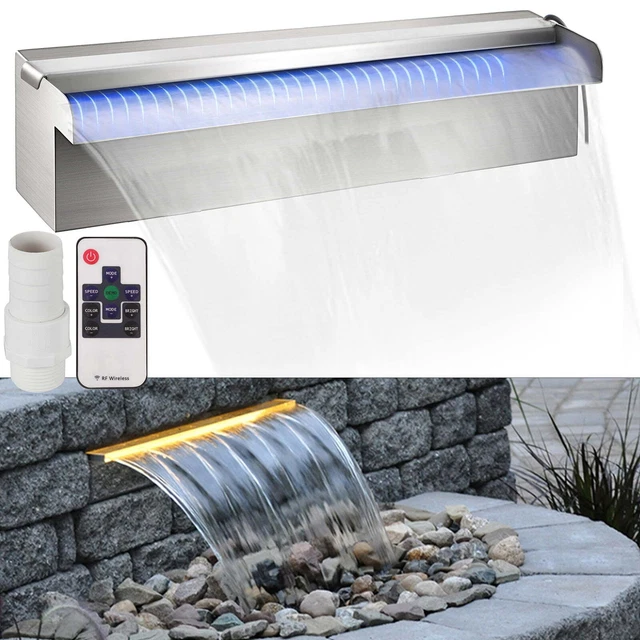 11.8" Pool Fountain Pond LED Waterfall Spillway Stainless Steel Cascade Garden