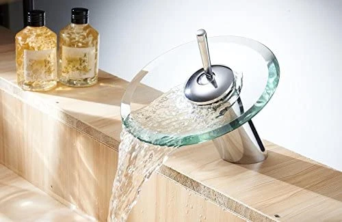 Funime Glass Basin Taps Waterfall Bathroom Sink Mixer Taps Modern With Hoses 9