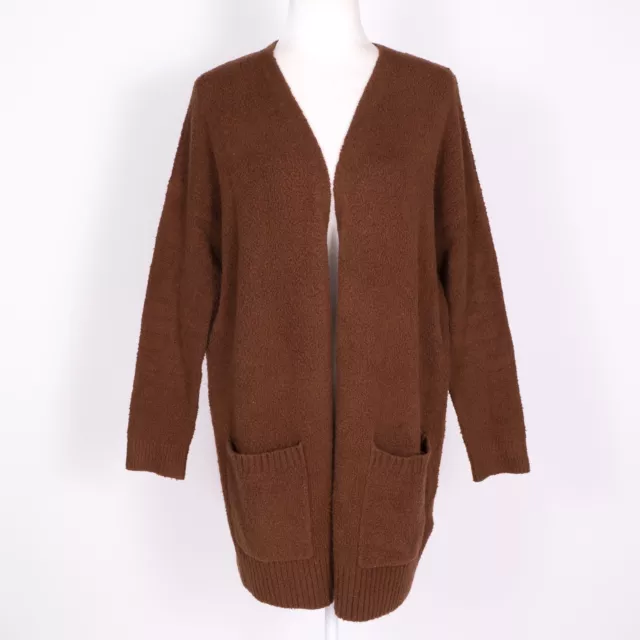 Eileen Fisher Mustard Brown Cotton Blend Knit Long Open Cardigan Sweater SZ M