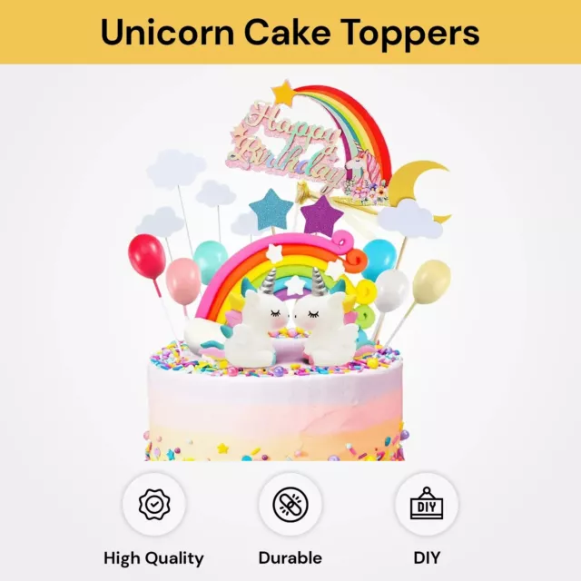21PCS Unicorn Cake Topper Kit Cloud Rainbow Happy Birthday Banner Decorations