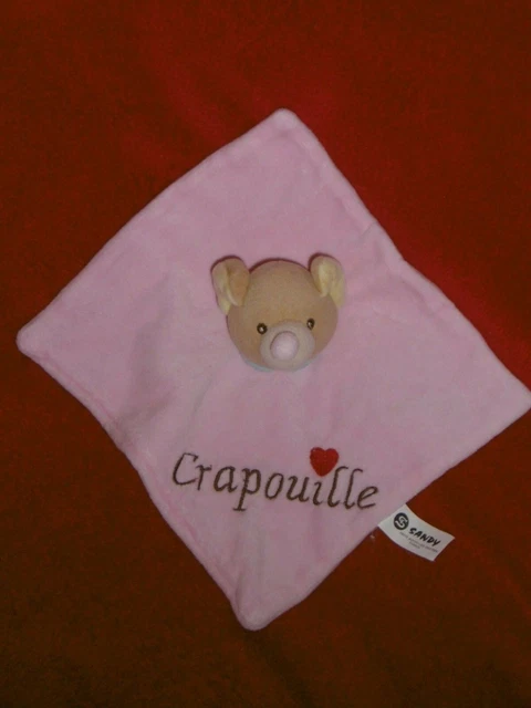 Doudou Plat Carré Sandy Souris Crapouille Beige Rose Coeur Rouge