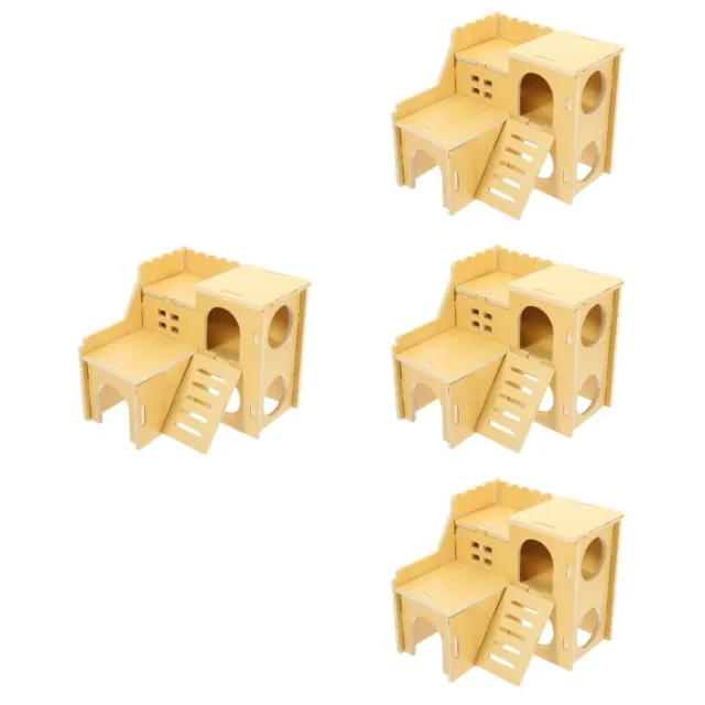 Set of 4 Hamster Toys Hiding Nest Chinchilla Wooden Cage Cabin