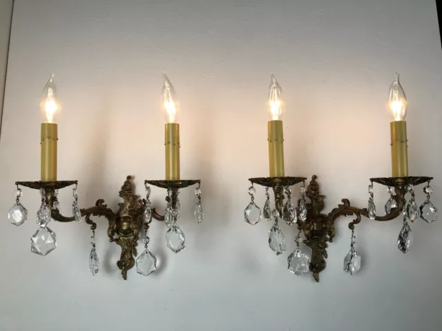 Pair of vintage antique French brass Crystal Wall Sconces lamp 1970s  EB9008/P