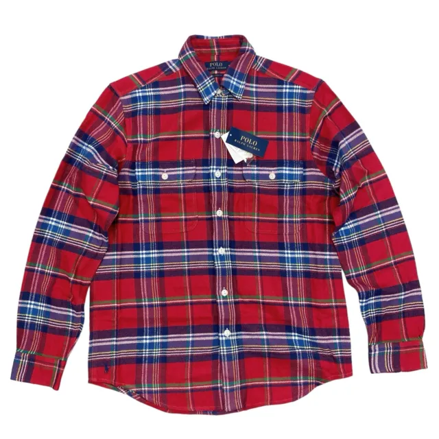 Polo Ralph Lauren Men's Classic Twill Plaid Flannel Workshirt Red Blue