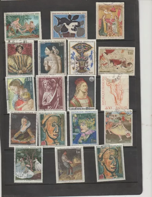 FRANCE Collection of 18 Different Large ART Fine Art Paintings Stamps Used