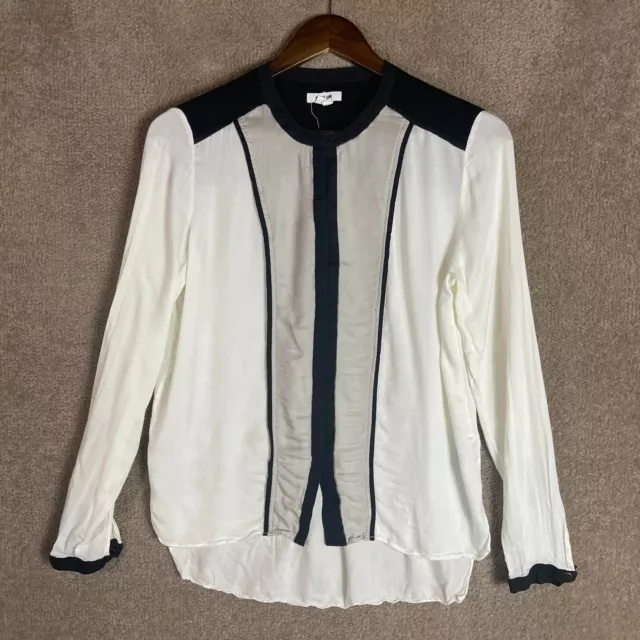 Helmut Lang Blouse Top Womens Medium White/Black Long Sleeve Panelled Snap Front