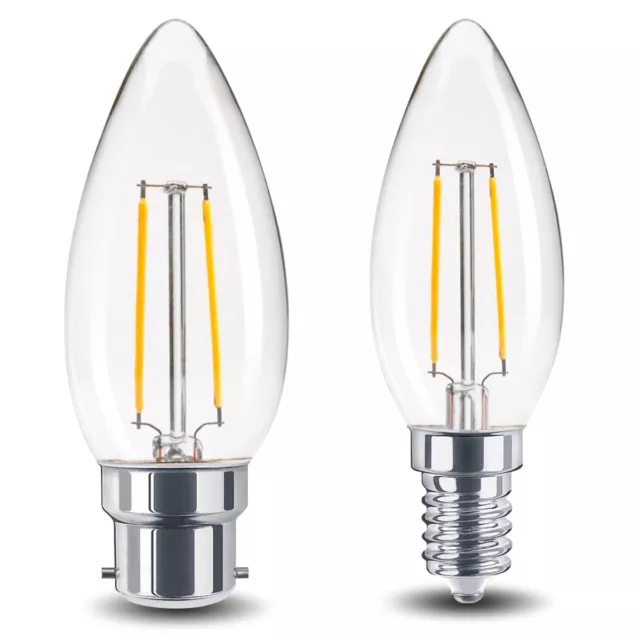 2W LED Candle Light Bulb B22 or E14 Clear Replacement for 20W Halogen Lamps