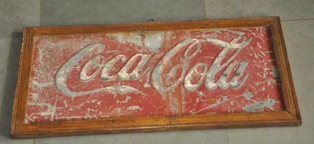 Vintage en Bois Encadré Coca - Cola Annonce Litho Boite Panneau