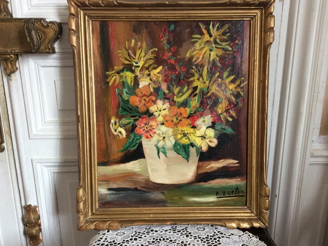 TABLEAU HUILE SUR Toile « Bouquet De Fleurs » Avec Beau Cadre. EUR 25 ...