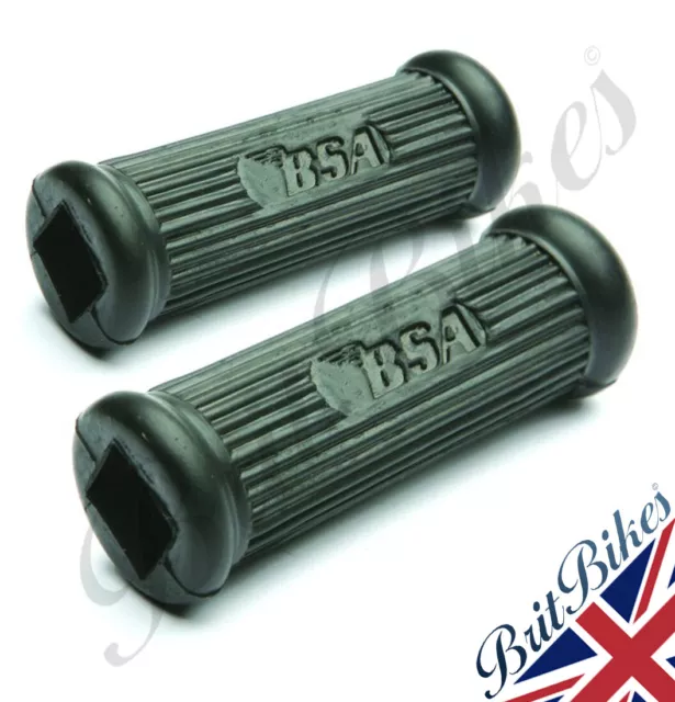 Pair Bsa Pillion Footrest Rubbers With Logo Round With Square Hole Long  82-9603