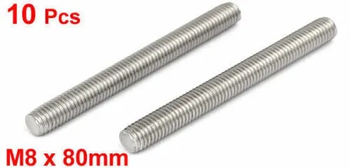 10pcs M8 x 80mm 1.25mm Pitch 304 Stainless Steel Fully Threaded Rods Bar Studs 2