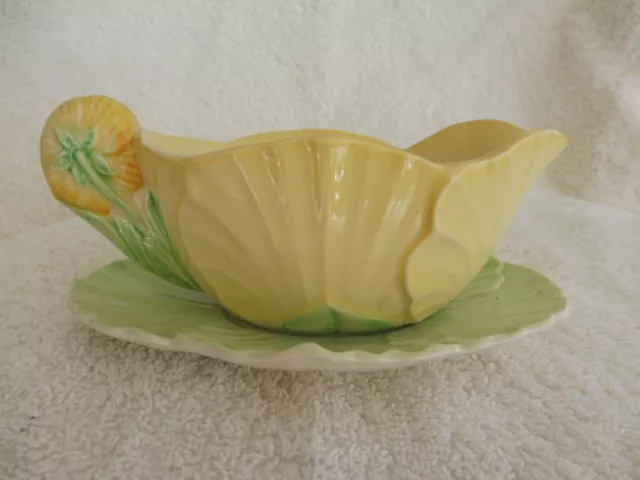 Carlton Ware novelty yellow sauce boat and saucer, used