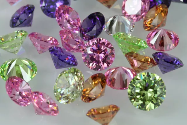 Round Brilliant Cut Cubic Zirconia Loose Gems - 9 Colours - 6Mm & 8Mm