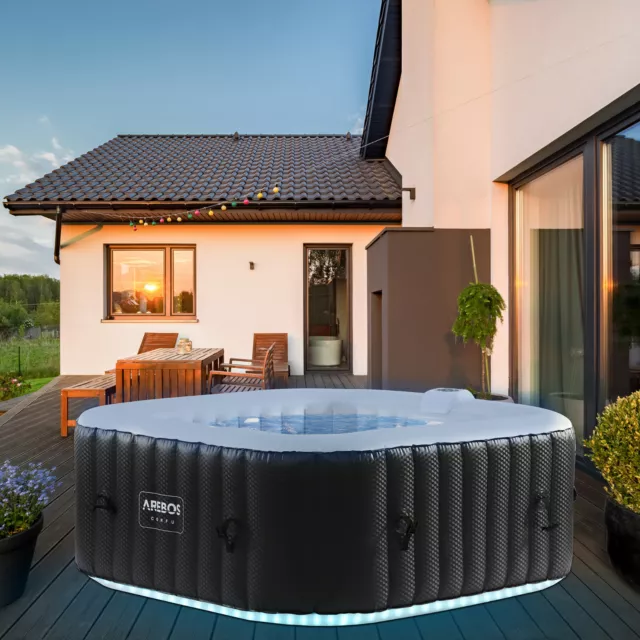AREBOS Whirlpool | In- & Outdoor | 154 x 154 cm | LED-Beleuchtung | Quadrat