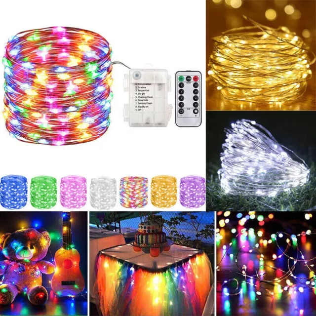 20/100/200 LED Battery Operated Copper Wire String Fairy Lights Decor W/ Remote