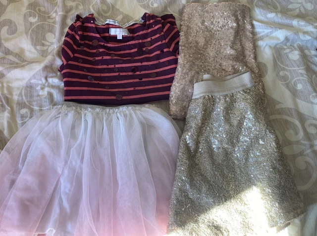 Girls skirts top bundle 6-7-8 Gap Jasper Conran gold sparkly sequins stripey vgc