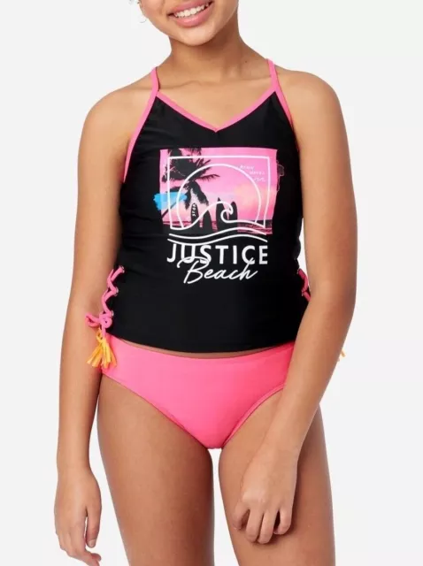 JUSTICE Girls Swimsuit Tankini Bikini Ruffle Swim PLUS SIZE 12 14