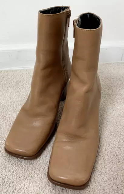 Nine West Booties, Square Toe, Camel Leather, Size 5.5M Womens