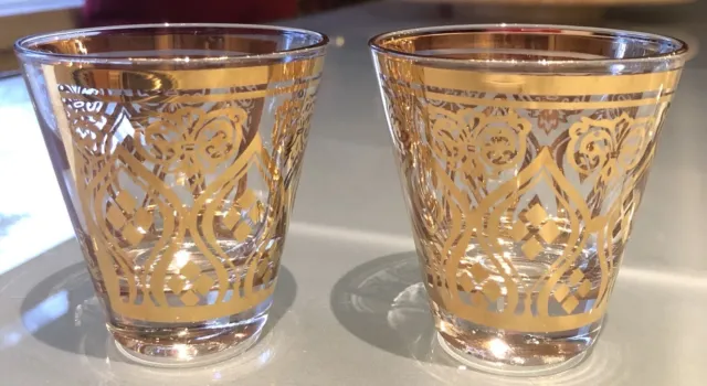 Vintage UTD Glass Co Whiskey Shot Glass Art Deco 22K Gold set of 2