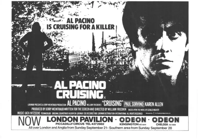 A5 Film Magazine Advert Cruising Al Pacino Karen Allen Paul Sorvino