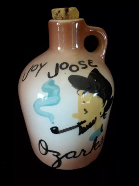 Vtg Souvenir Moonshine Jug,Arkansas Ozarks JOY JOOSE Hand Painted Jug Hillbilly