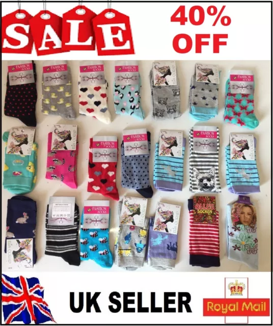 50 pairs luxury women's ladies design coloured socks cotton UK size  4- 6  NMBMC