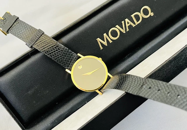 Orologio da uomo vintage Museo Movado fatto in Svizzera oro + quarzo zaffiro nero 8745882 12