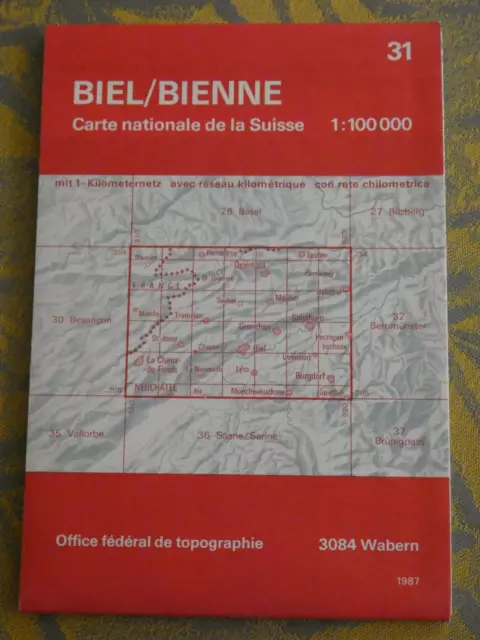 carte Suisse N° 31  Biel / Bienne  1/ 100 000 office federal de topographie 1987