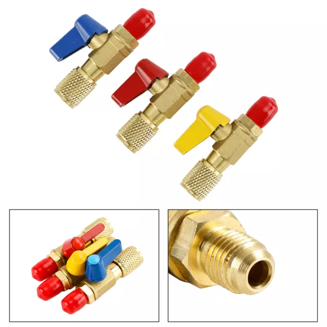 3x HVAC A/C Straight Shut-Off Ball Valve Adapter For R134a R22 R12 R410a 1/4" UK