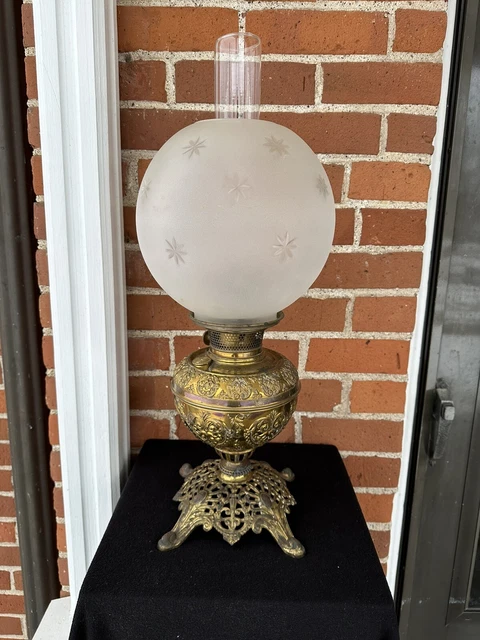 Antique Signed 1898 B & H Oil, Kerosene Lamp,9 in Ball Shade 4in. shade holder