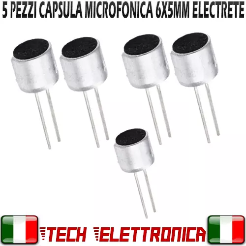 5 PEZZI Capsula Microfonica Microfono 6x5mm