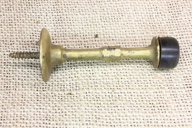 Old Door Stop Vintage Farmhouse Rustic Brass Color Cast Iron New Bumper 2 5/8"