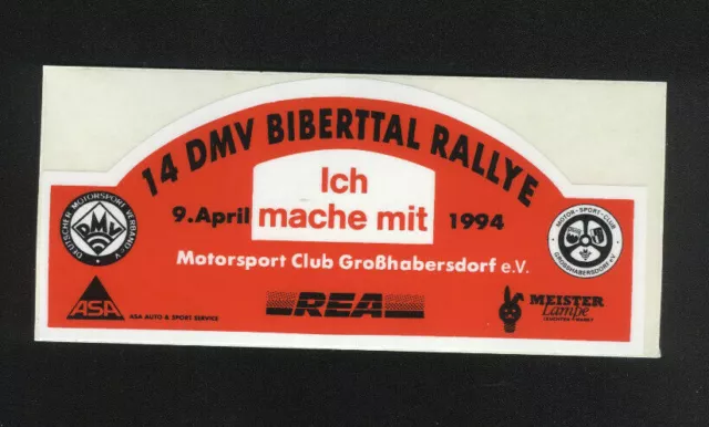 Aufkleber Motorsport 14. DMV Biberttal Rallye Großhabersdorf 1994 Ich mache mit