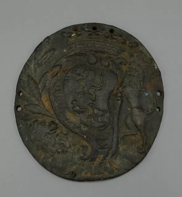 Plaque Armoriée en bronze, Blason, Couronne de Marquis, Lions, XVIIe, XVIIIe