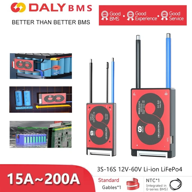 DALY 3S-24S BMS 15A tot 200A-beschermingskaart met balansdraad en temperatuursensor voor lithiumbatterij (Li-ion 3S 12V,20A