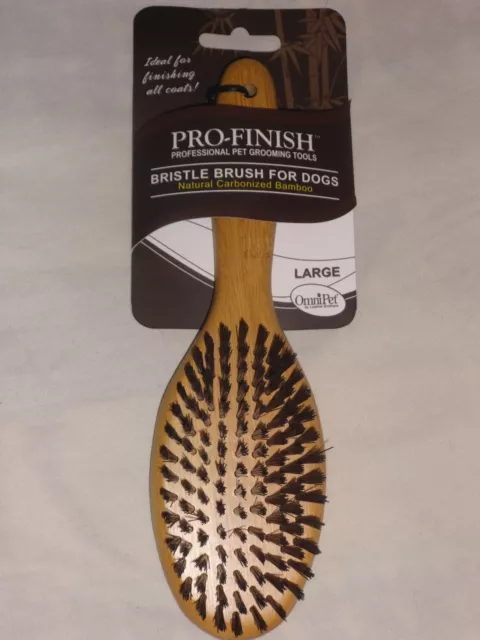 OmniPet Pro-Finish Bristle Brush for Dogs Bamboo Handle Pet Grooming Large - NEW