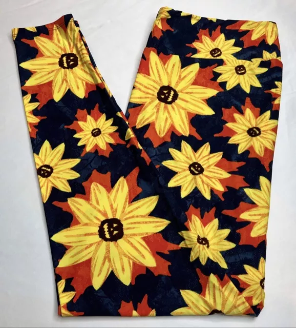 LulaRoe Tall & Curvy Peach / Blue / Yellow Floral Print Leggings