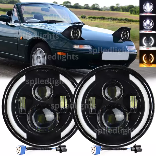 7'' Pair LED Headlight Halo Angel Eye fit Mazda MX5 Mk1 Miata Eunos Roadster UK