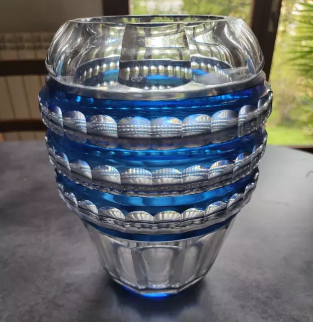 VAL SAINT LAMBERT VASE CRISTAL  COLORÉ bleu