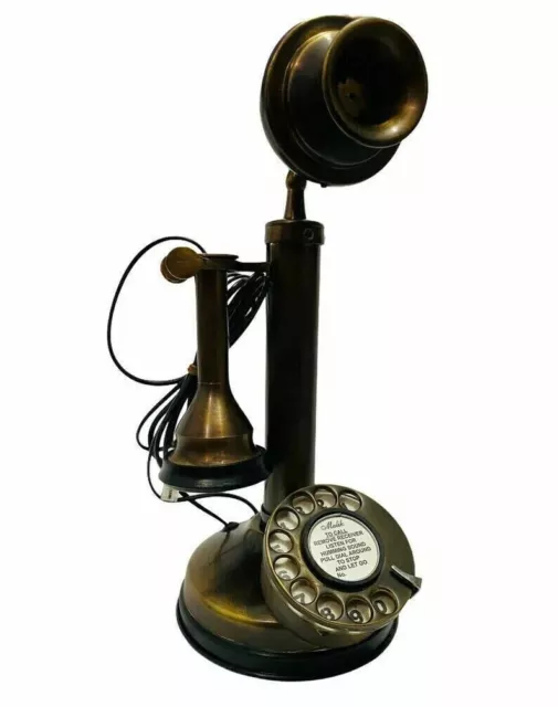 Vintage Candlestick Desk Phone - Retro Rotary Dial Landline Telephone, Brass & Bakelite, Working Antique