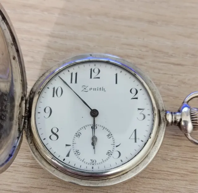 Antiguo reloj de bolsillo de plata Zenith, Suizo 1920s, ﻿Reloj revisado!!!