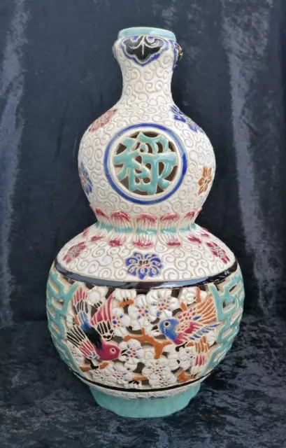 Asiatische Vase Doppelkürbisvase China Japan signiert alt ca 38 cm unbeschädigt